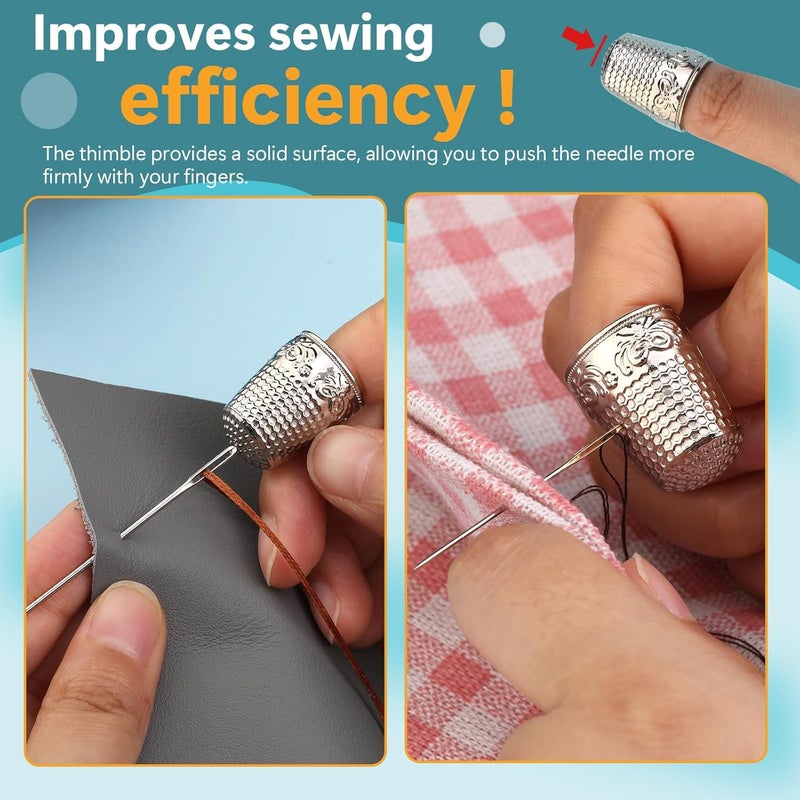 ZMAAGG 4PCS Sewing Thimbles for Hand Sewing, Metal Finger Protector, Quilting Craft Accessories for Knitting Needlework DIY Tools - Image 5